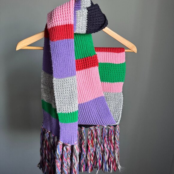 Multi Color Block Oversized Scarf, 94" Length with Tassels - Picture 1 of 14